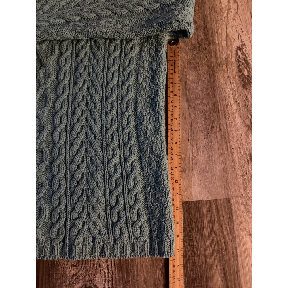 Aran Crafts Ireland Cable Knit Wool Sweater Women's L Half Zip Turquoise - Picture 3 of 4
